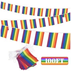 100ft 116 Pieces Rainbow Flag LGBTQA+ Banners Hanging String Garland Pride NWT